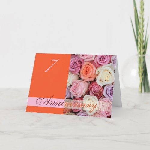 7th Wedding Anniversary Card pastel roses