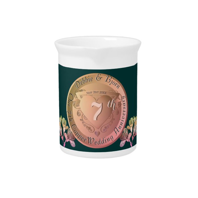 7th Wedding Anniversary Copper Fresia Beverage Pitcher (Front)