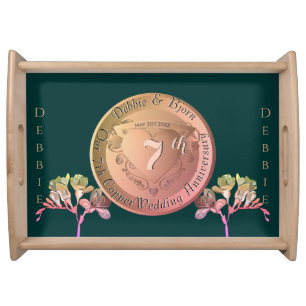 7th Wedding Anniversary Copper Fresia Serving Tray