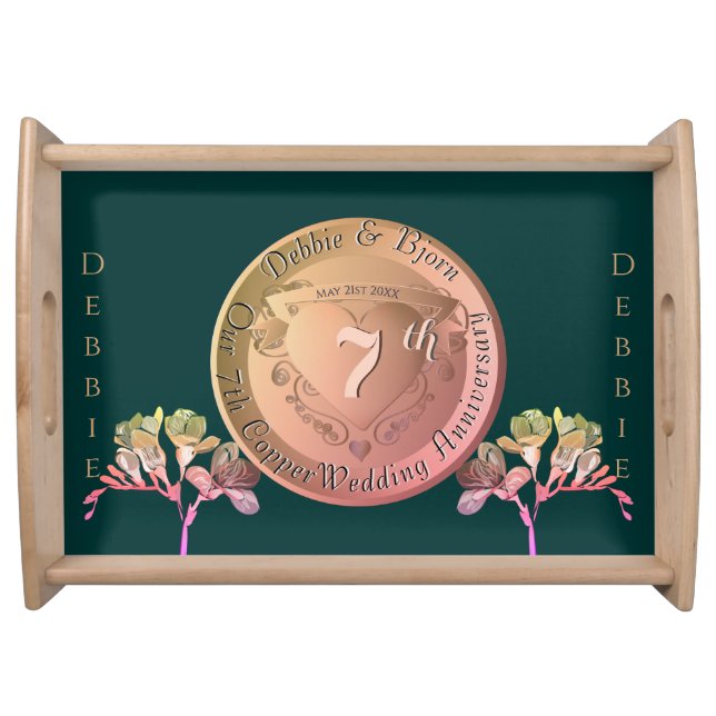 7th Wedding Anniversary Copper Fresia Serving Tray (Front)
