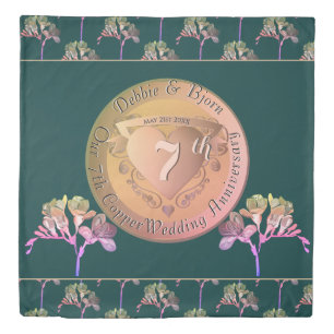 7th Wedding Anniversary Copper & FresiaDuvet Cover