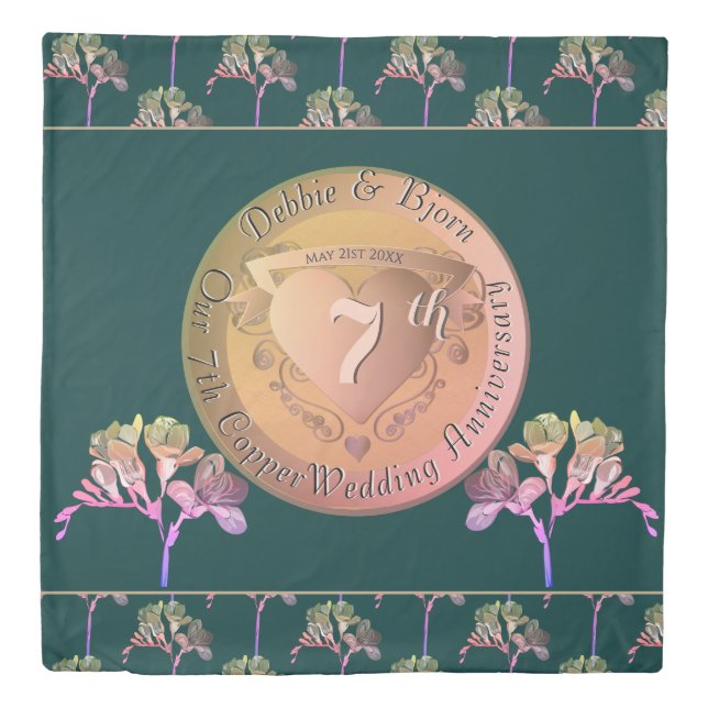 7th Wedding Anniversary Copper & FresiaDuvet Cover (Front)