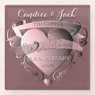 7th Wedding Anniversary Copper Glass Coaster