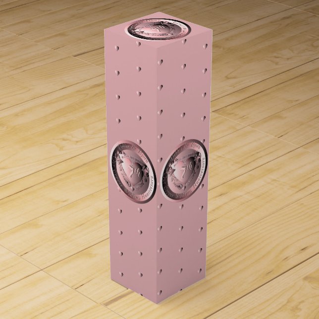 7th Wedding Anniversary Copper Heart Medallion Wine Box (Front)