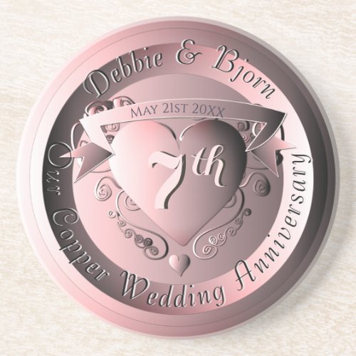7th Wedding Anniversary Copper Medallion Coaster