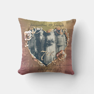 7th Wedding Anniversary Coppery Rose Photo Throw Pillow