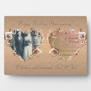 7th Wedding Anniversary Coppery Rose Plaque