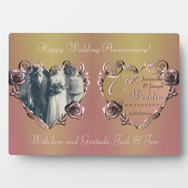 7th Wedding Anniversary Coppery Rose Plaque (Front)