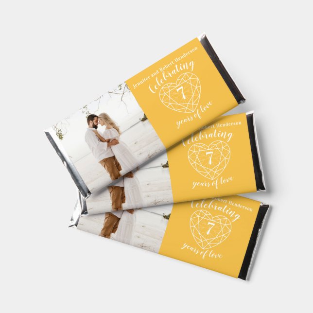7th Wedding Anniversary golden sapphire photo Hershey Bar Favors (Front)
