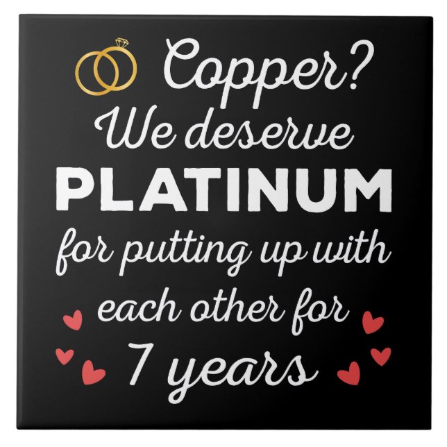 7th Wedding Anniversary I - Copper Funny Couple Ceramic Tile (Front)