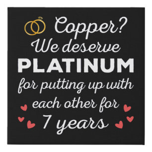 7th Wedding Anniversary I - Copper Funny Couple Faux Canvas Print