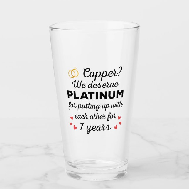 7th Wedding Anniversary I - Copper Funny Couple Glass (Front)