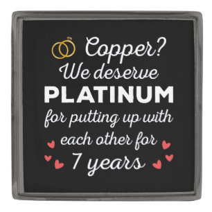 7th Wedding Anniversary I - Copper Funny Couple Gunmetal Finish Lapel Pin