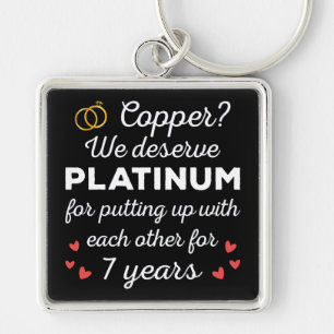 7th Wedding Anniversary I - Copper Funny Couple Keychain