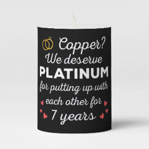 7th Wedding Anniversary I - Copper Funny Couple Pillar Candle