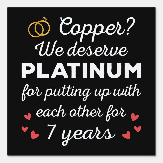 7th Wedding Anniversary I - Copper Funny Couple Sign (Front)