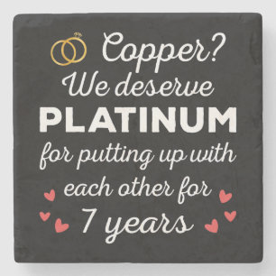 7th Wedding Anniversary I - Copper Funny Couple Stone Coaster