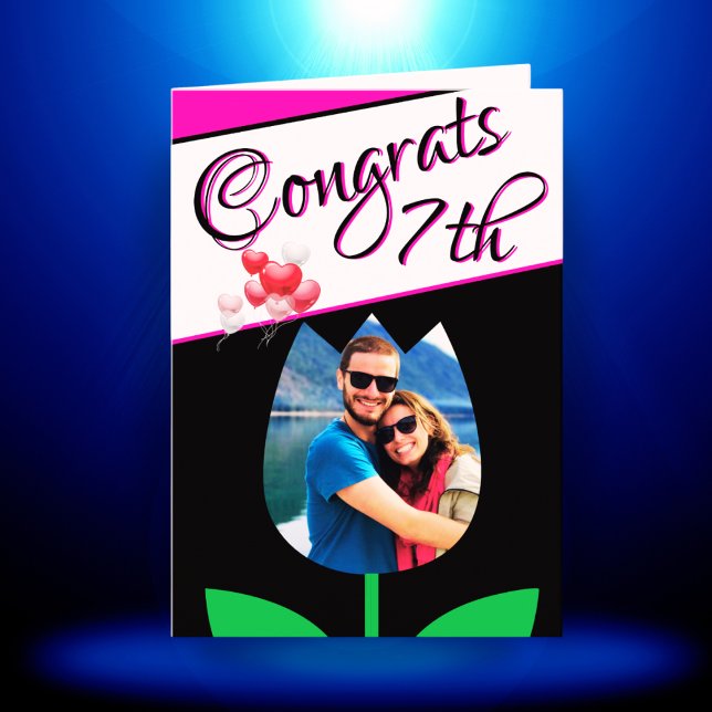 7th Wedding Anniversary Photo Card Black White (Creator Uploaded)