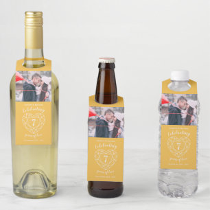7th wedding Anniversary photo golden sapphire Bottle Hanger Tag