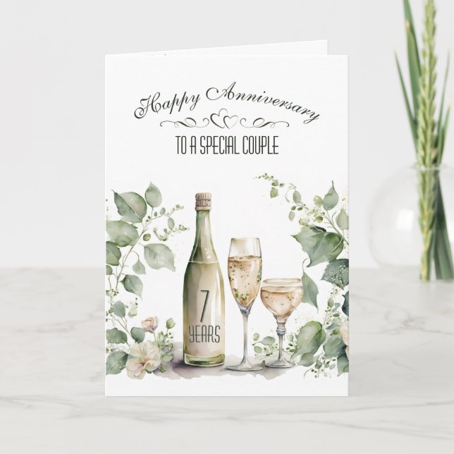 7th Wedding Anniversary Wine and Ivy   Card (Front)