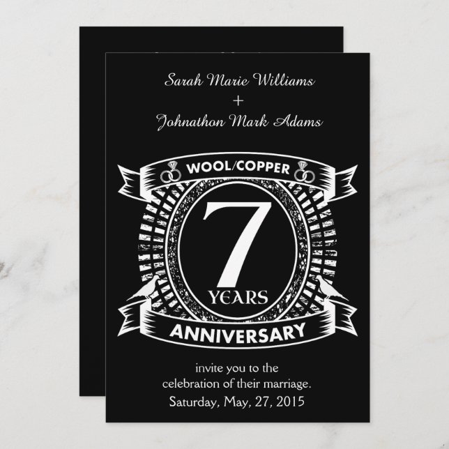 7TH wedding anniversary wool copper Invitation (Front/Back)