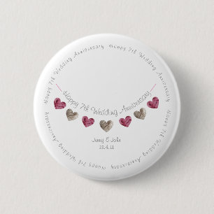 7th wedding anniversary wool heart bunting button