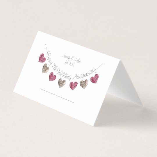 7th Wedding Anniversary Wool Heart Placecard Zazzle Com