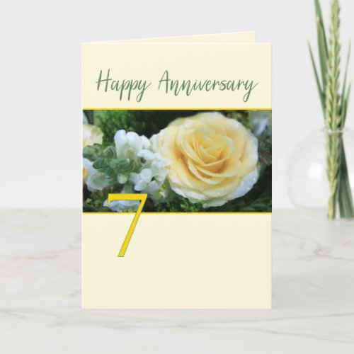 7th Wedding Anniversary Yellow Rose Card
