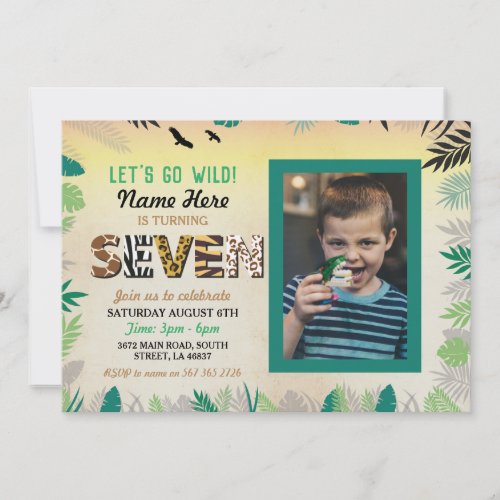 7th Wild Seven Birthday Party Safari ZOO Photo Invitation