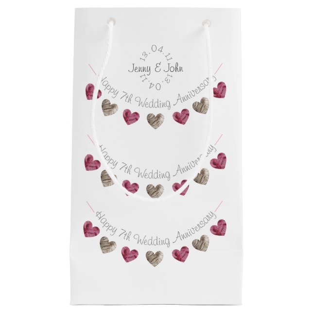 7th wool heart wedding anniversary small gift bag (Front)