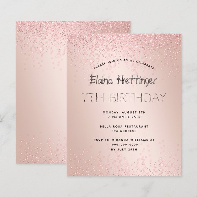 7TH Year Budget Birthday Glitter Rose Gold Metal (Front/Back)