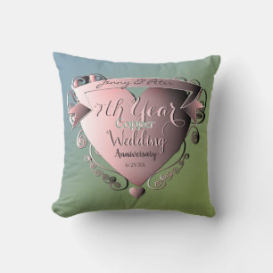 7th Year Wedding Anniversary Copper Green Throw Pillow