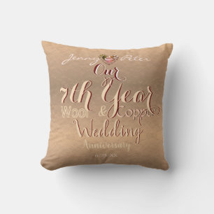 7th Year Wedding Anniversary Coppery Throw Pillow