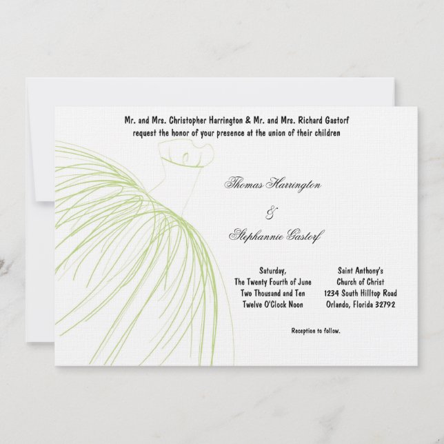 7x5 Light Green Dress Wedding Invitation (Front)