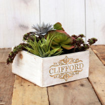 7x7 White Wash Engraved Wood Planter Box
