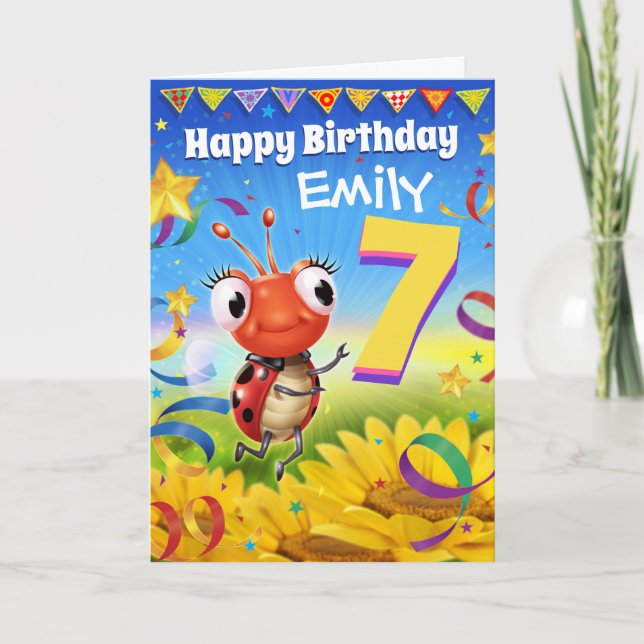 7yrs Custom birthday card Little Ladybug range (Front)