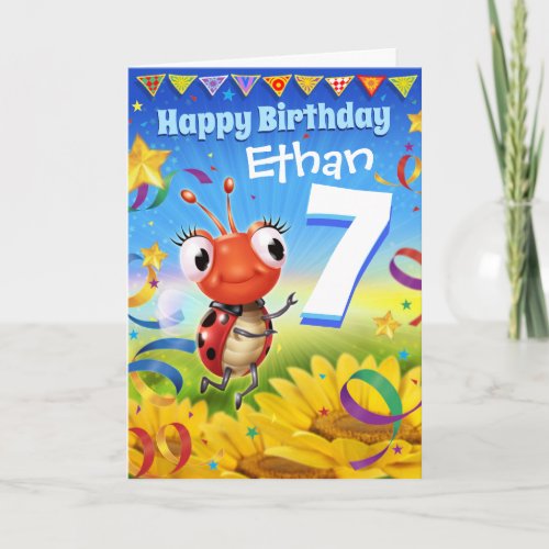 7yrs Custom birthday card Little Ladybug range