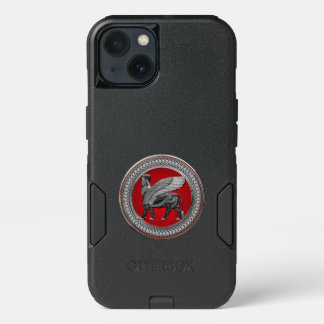 [800] Assyrian Winged Bull: Silver & Black Lamassu iPhone 13 Case
