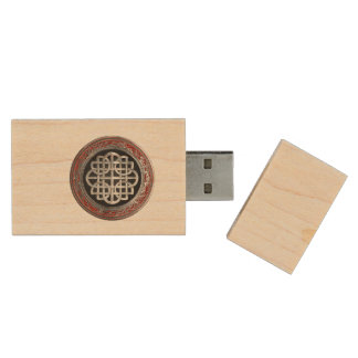 [800] Sacred Celtic Silver Knot Cross Wood Flash Drive