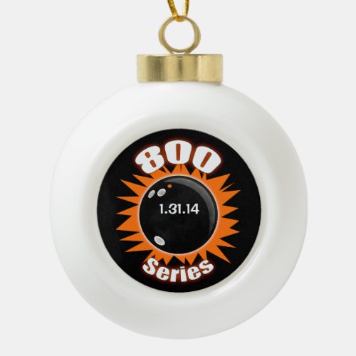 800 Series in League Bowling Orange and Black Ceramic Ball Christmas Ornament