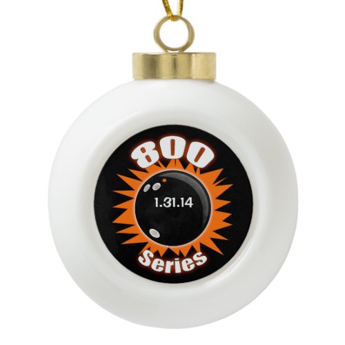 800 Series in League Bowling, Orange and Black Ceramic Ball Christmas Ornament
