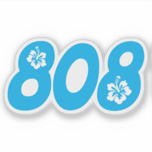 808 Hawaii area code with hibiscus flowers Sticker