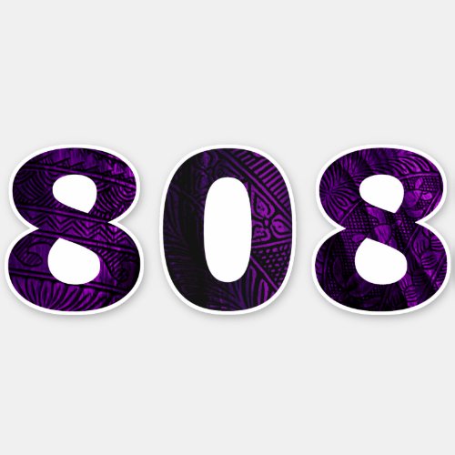808 Hawaii Tribal Blk Purple Sticker