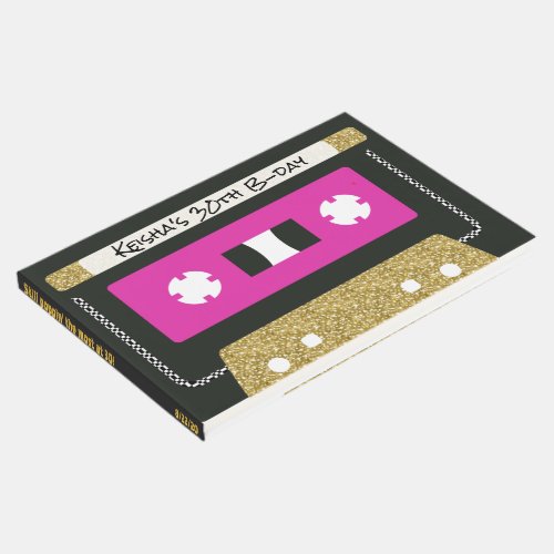 8090s Retro Cassette Tape Hot Pink  Gold Guest Book