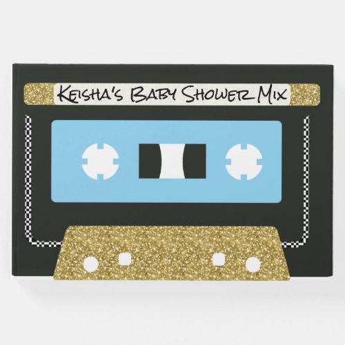 8090s Retro Music Cassette Tape Blue and Gold Guest Book