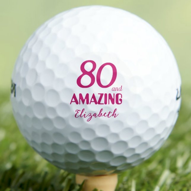 80 and Amazing Mom Gift – Pink 80th Birthday Golf Balls (Creator Uploaded)