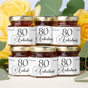 80 and Fabulous 80th Birthday Black Script  Honey Jar Favors