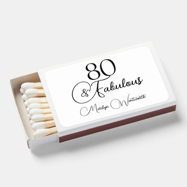 80 and Fabulous 80th Birthday Black Script  Matchboxes (Front Open)