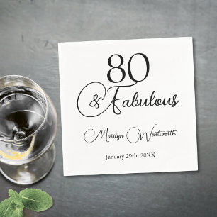 80 and Fabulous 80th Birthday Black Script Napkins