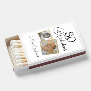 80 and Fabulous 80th Birthday Black Script Photo Matchboxes